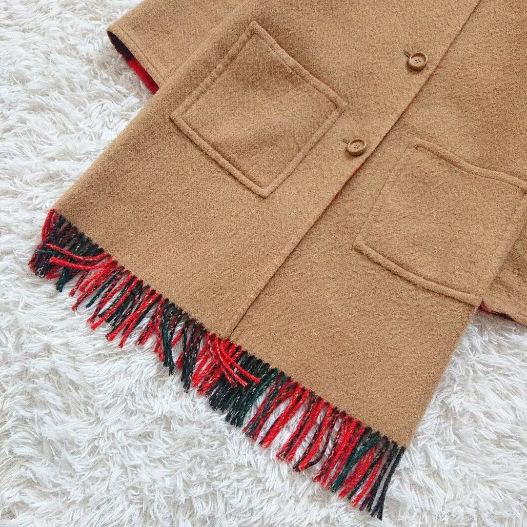 Rare Hermes cashmere fringe checkered river coat trench coat