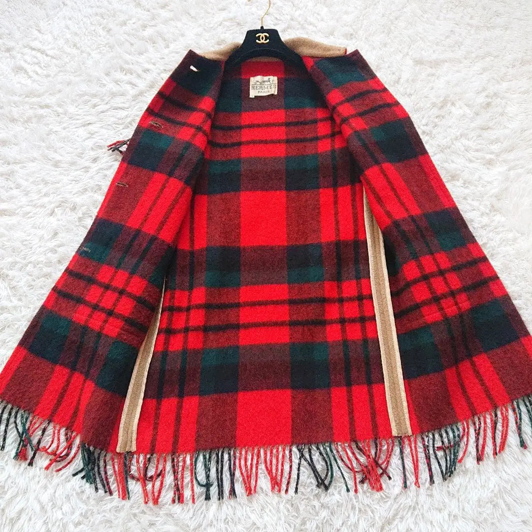 Rare Hermes cashmere fringe checkered river coat trench coat