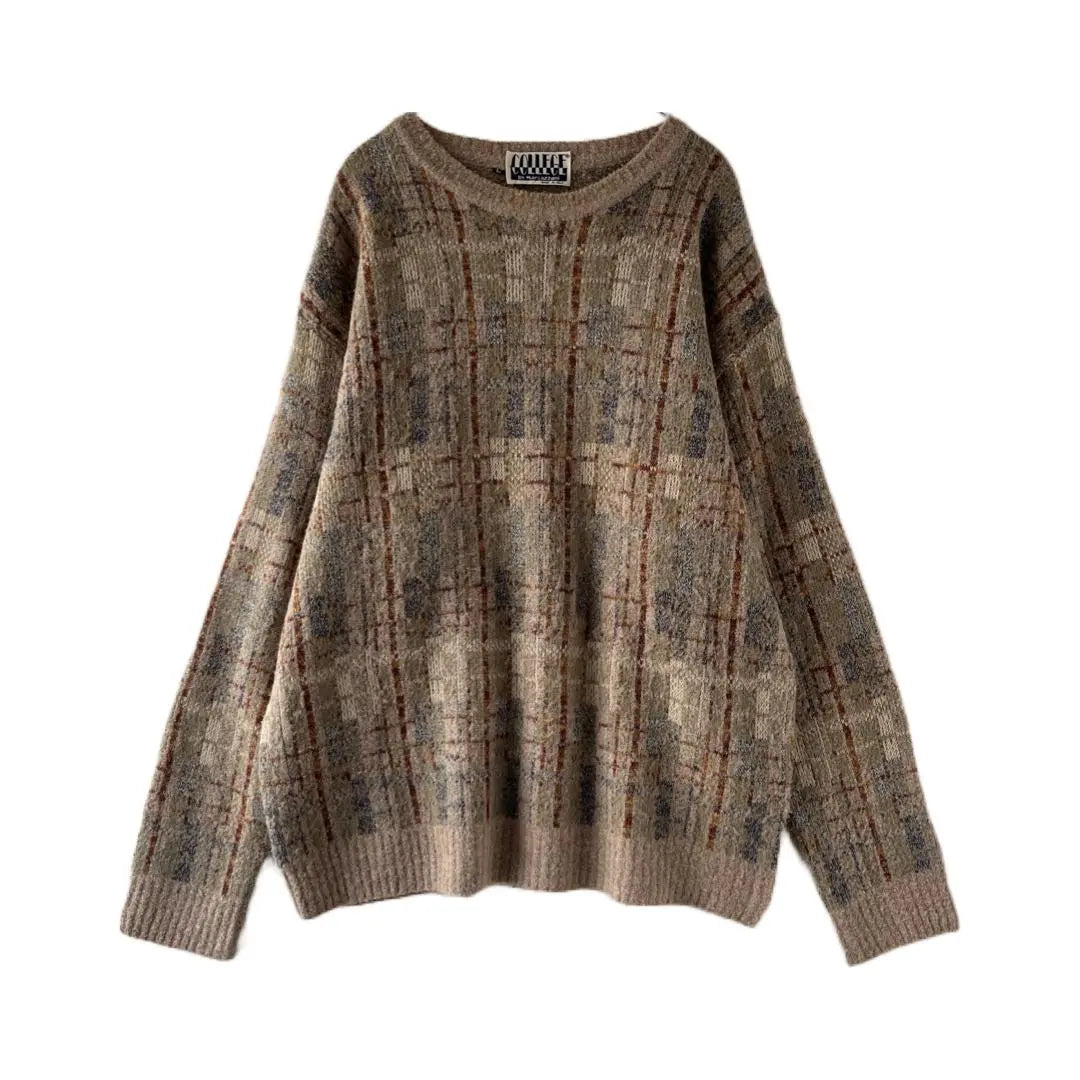 Italian-made design knit COLLEGE sweater, all-over pattern, earth color