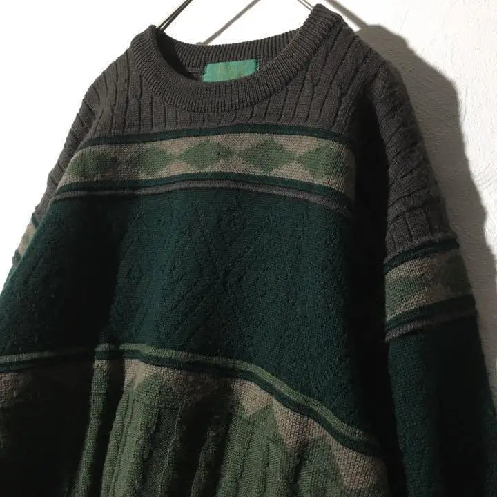 [Used clothing for unique clothing] Made in Japan Renaun 3D knitted, all-over design sweater, men's M, excellent color scheme