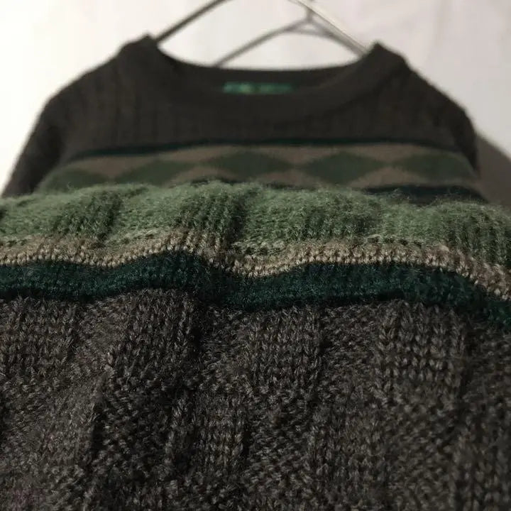 [Used clothing for unique clothing] Made in Japan Renaun 3D knitted, all-over design sweater, men's M, excellent color scheme