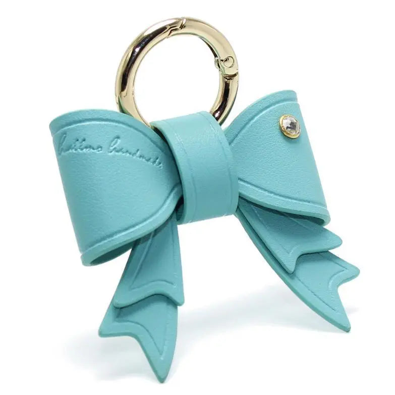 Ribbon key chain bag charm light blue leather leather Tiffany blue