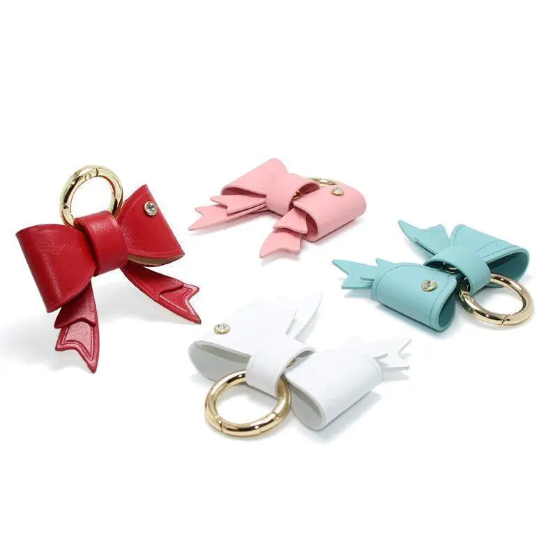 Ribbon key chain bag charm light blue leather leather Tiffany blue