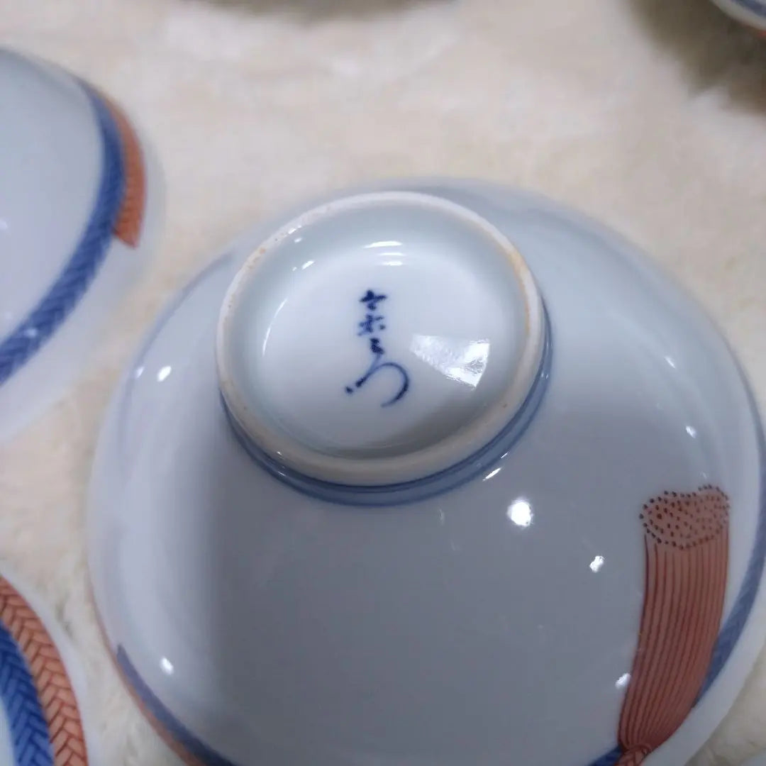 Living National Treasure [13th Imaizumi Imaemon] Nishiki, a picture of a string, a lidded tea bowl, 5 sets