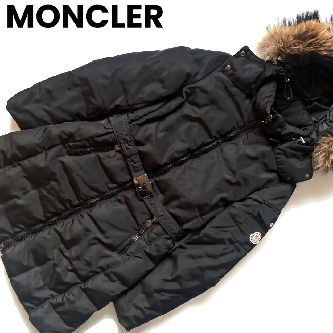 MONCLE Down Coat Fur Belt A-Line Women's Black