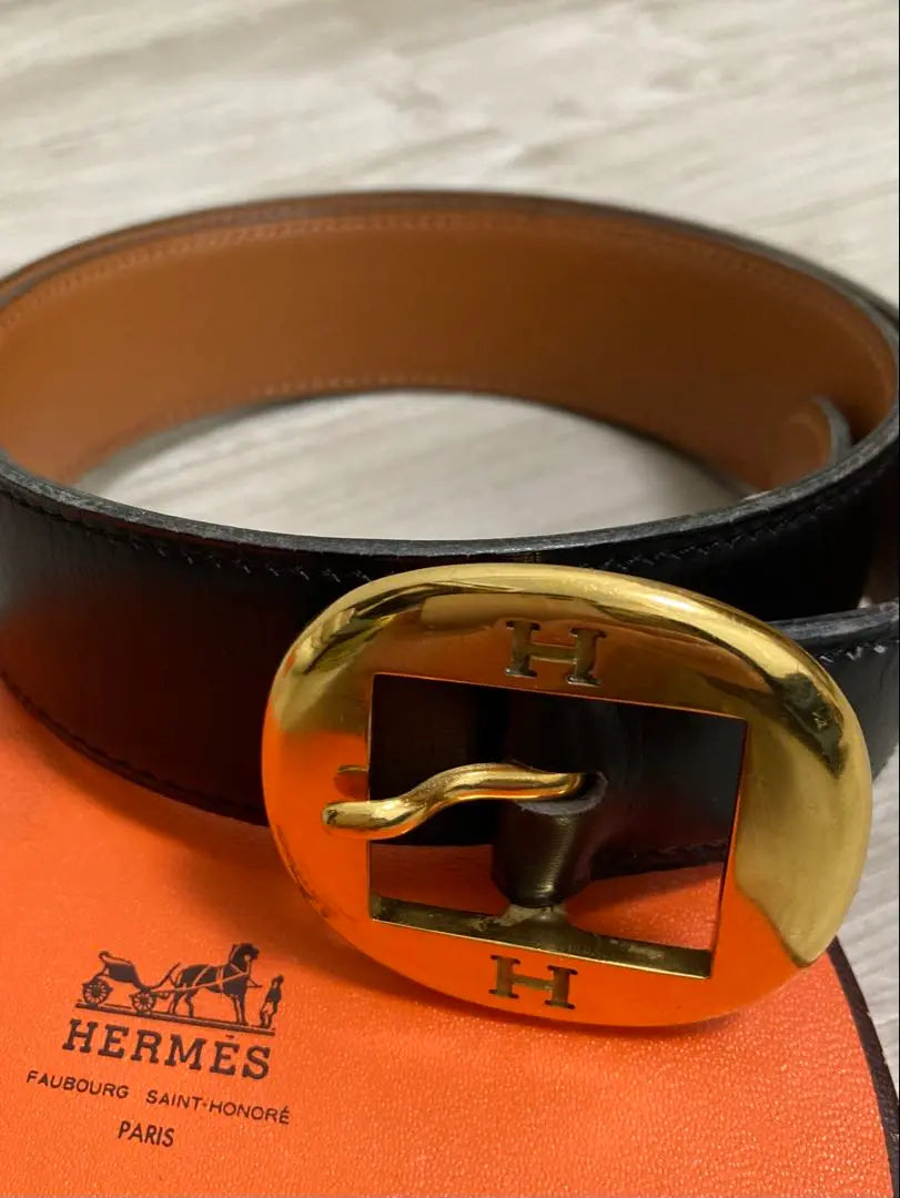 HERMES Leather Belt Black/Brown