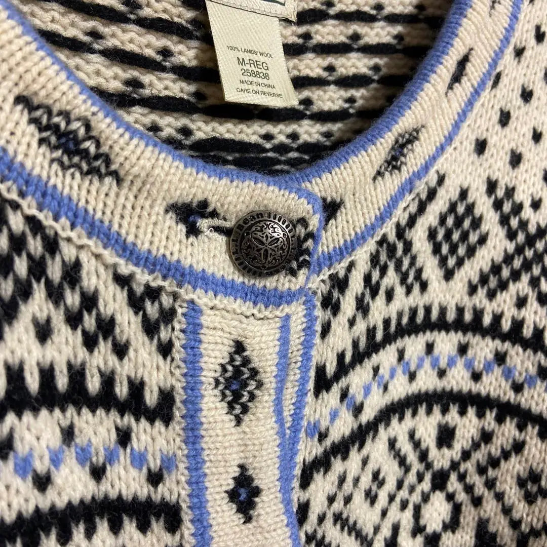 [L.L.Bean] Cardigan, Knit, Long Sleeve, Nordic Pattern, Cute, M