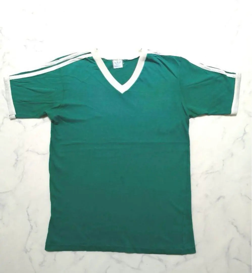 80s adidas 3-line T-shirt Vintage V-neck