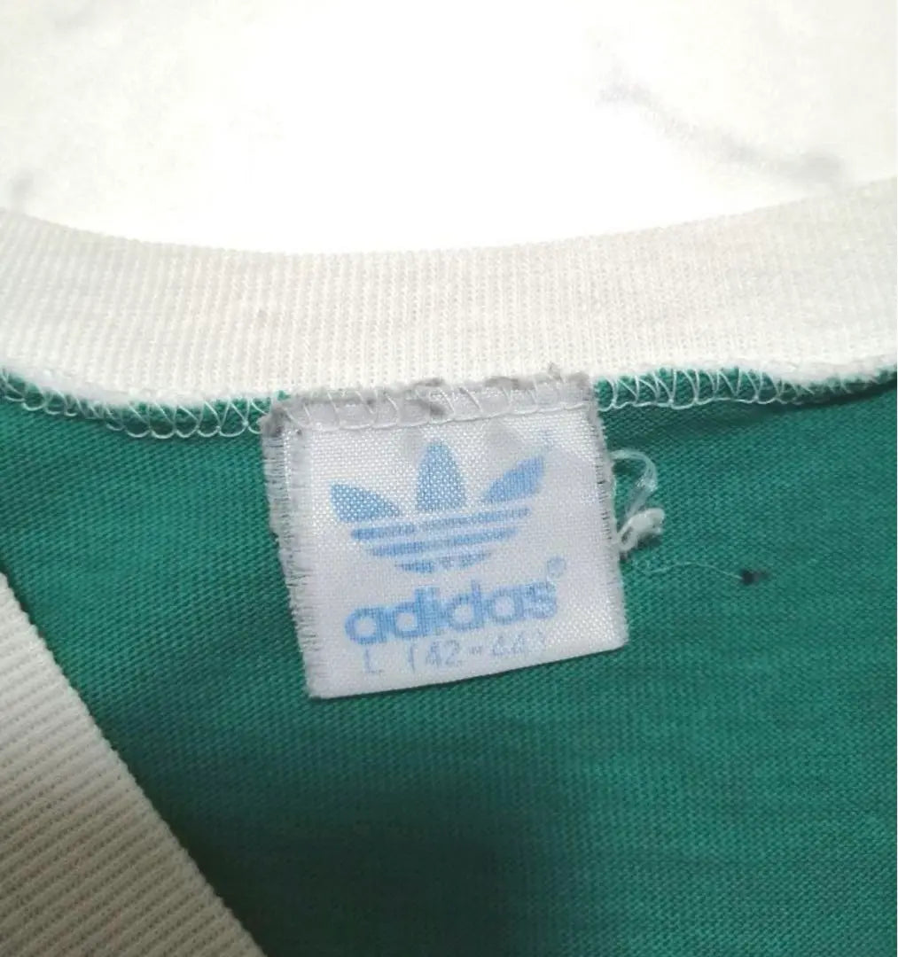 80s adidas 3-line T-shirt Vintage V-neck