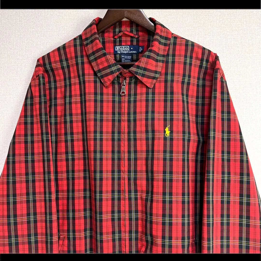 ★Rare Ralph Lauren swing top red check pattern yellow pony embroidery L