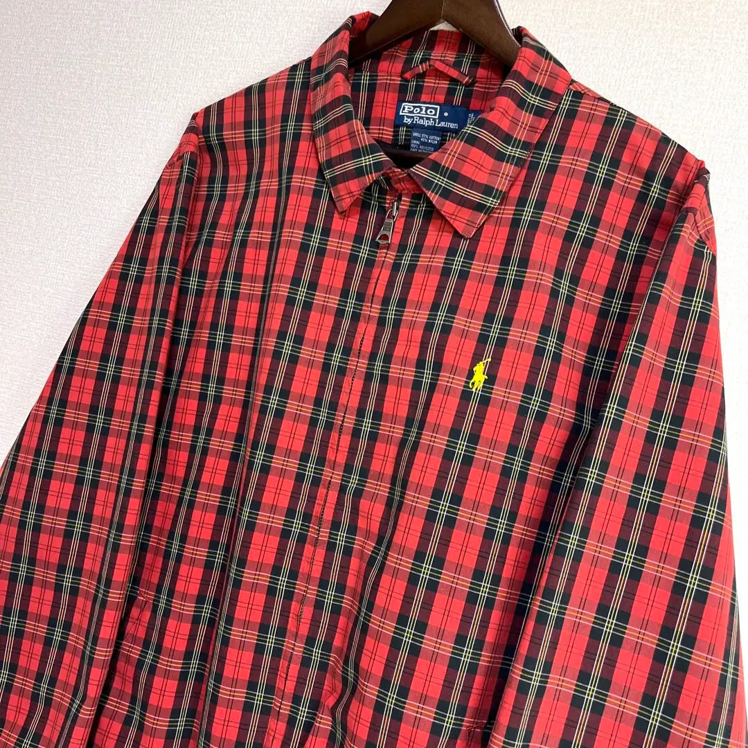 ★Rare Ralph Lauren swing top red check pattern yellow pony embroidery L