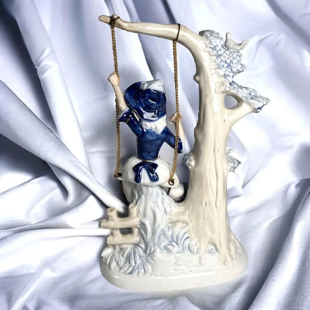 ROYAL CROWN Girl and Dog on a swing Ceramic Antique