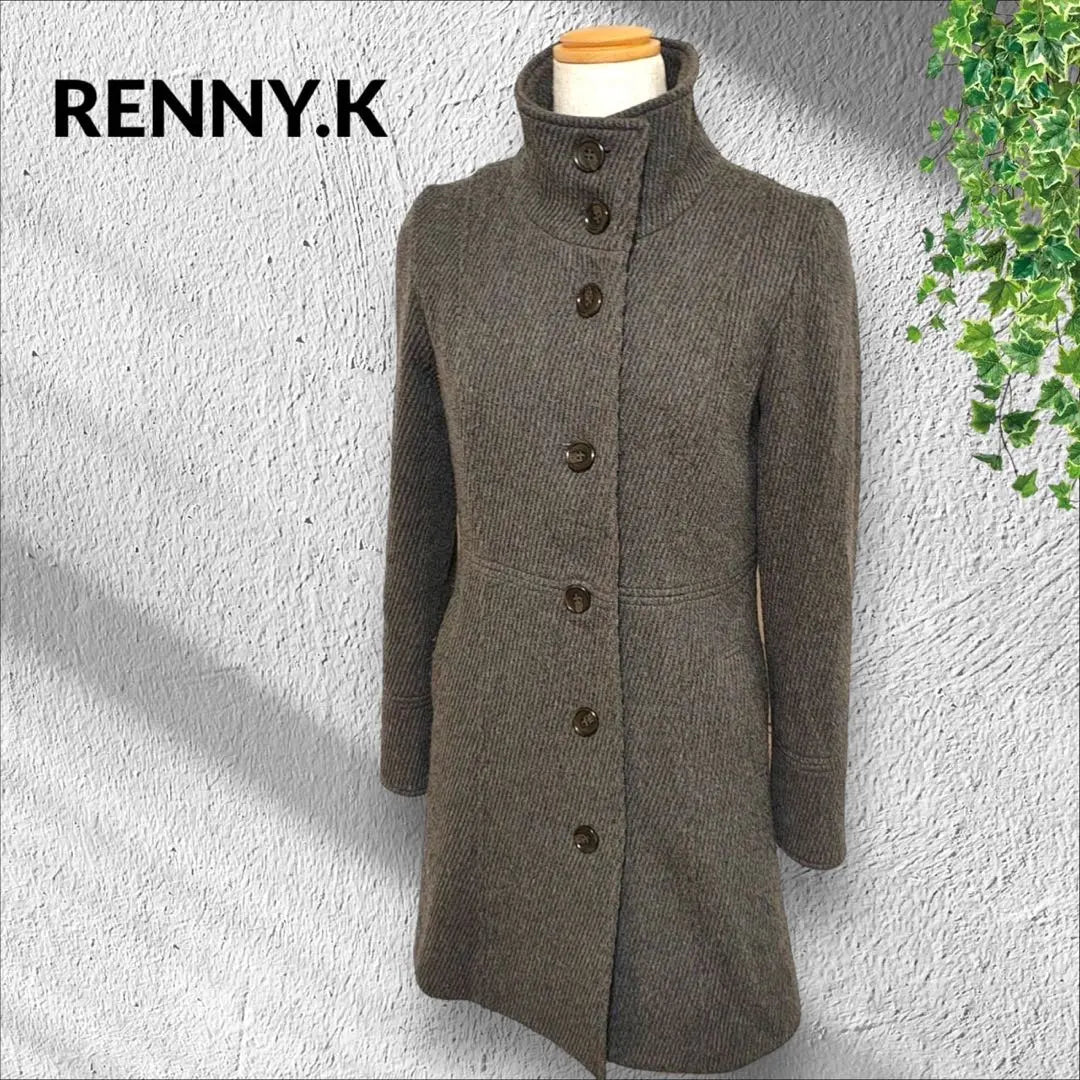 ★ Renny Kay Mezcla de Lana Angora Cuello Alto Botón Grande Elegante | ★ レニーケイ ウールアンゴラ混 スタンドカラー ビックボタン スタイリッシュ