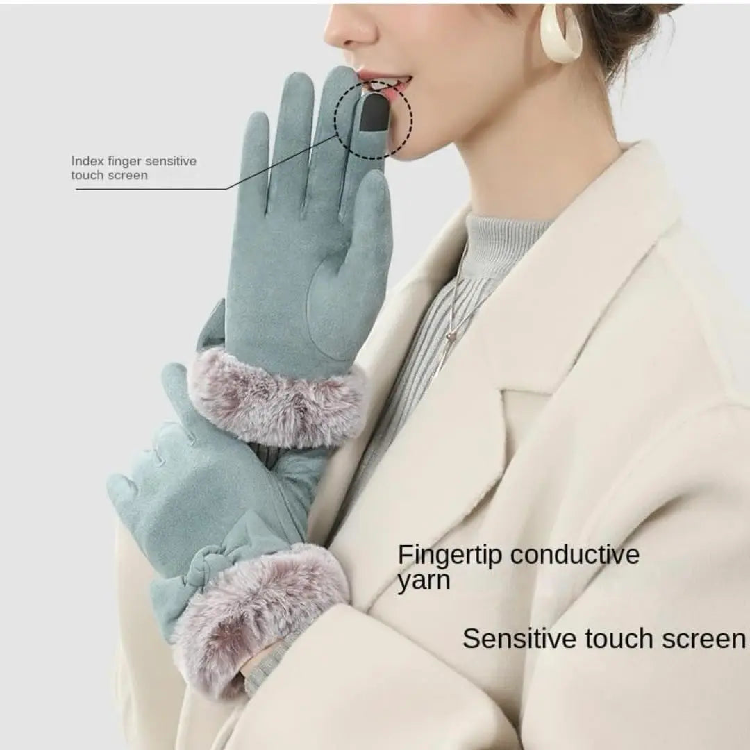 Gloves, touch screen compatible, thick, ladies, cold and windproof, warm, adult, cute