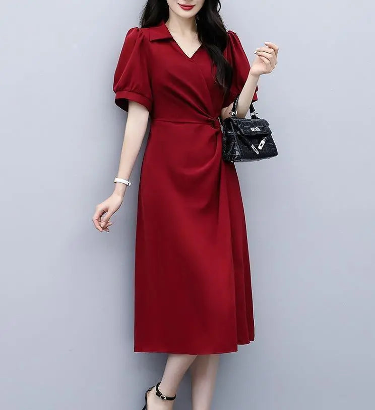 Large size women's dress knee length spring/summer autumn new short sleeve