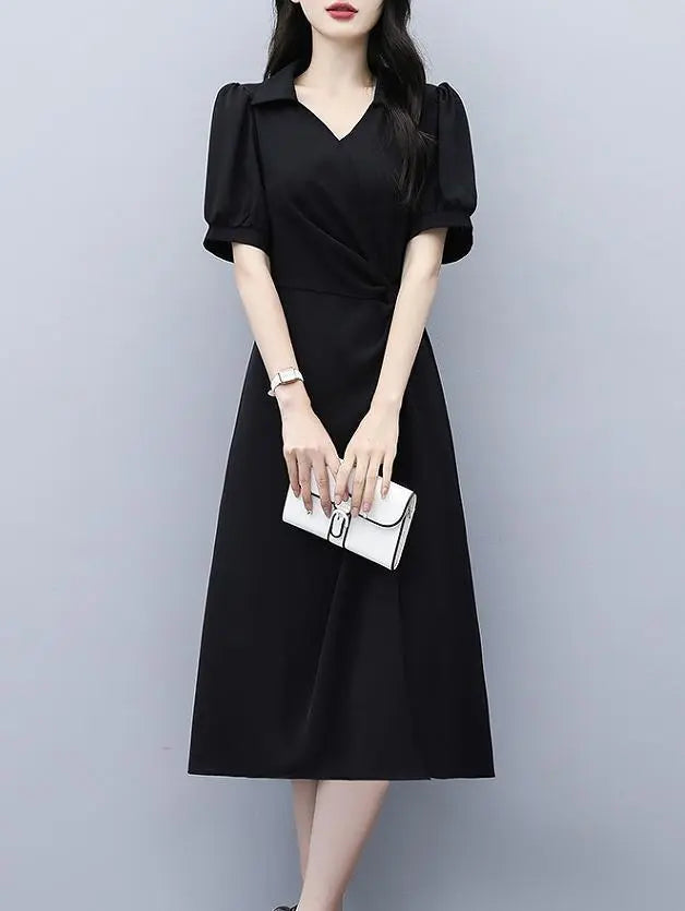 Large size women's dress knee length spring/summer autumn new short sleeve