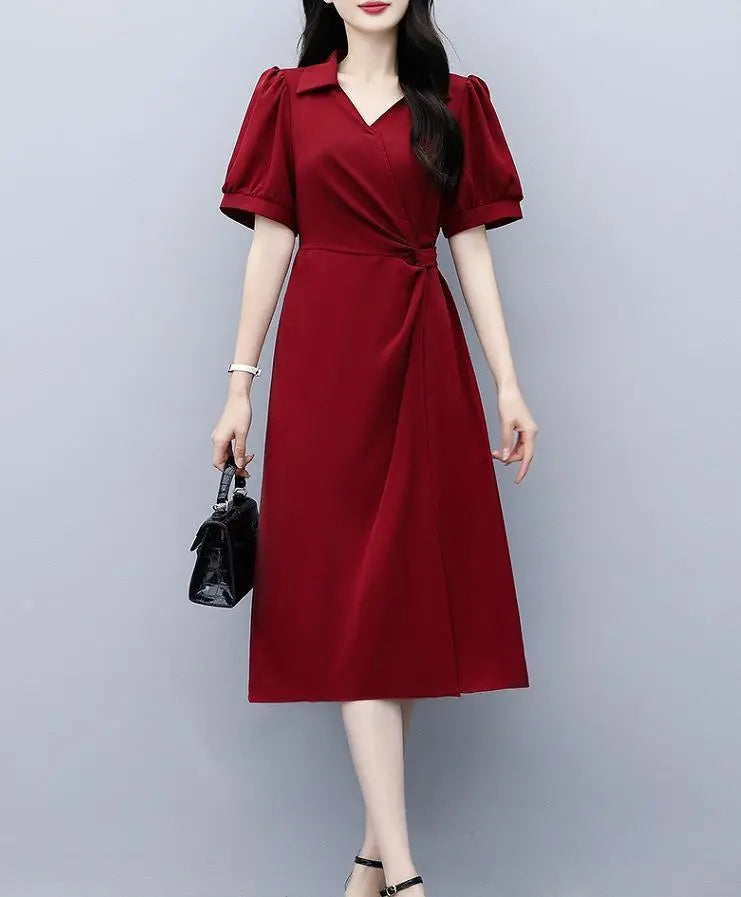 Large size women's dress knee length spring/summer autumn new short sleeve