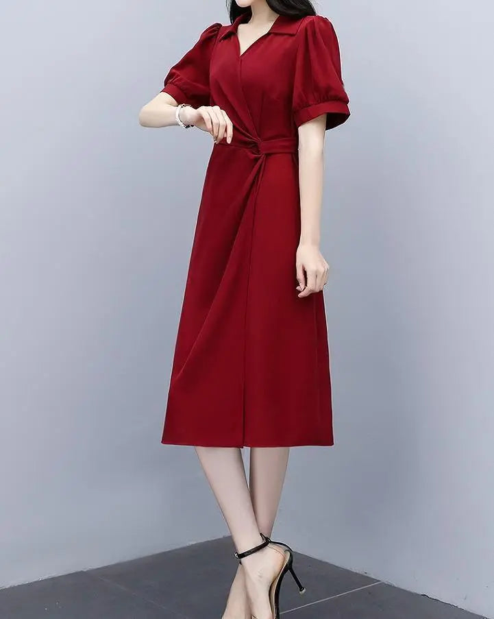 Large size women's dress knee length spring/summer autumn new short sleeve