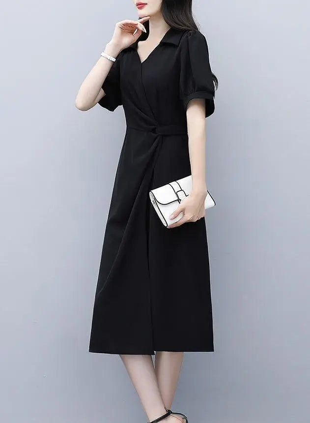 Large size women's dress knee length spring/summer autumn new short sleeve