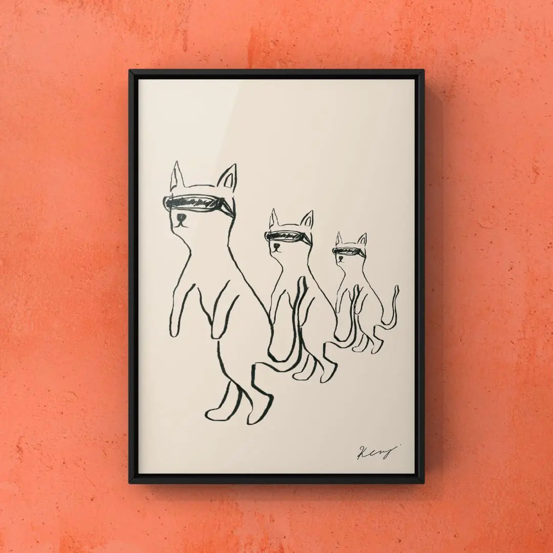 ★With A4 frame★Original art poster VR cat interior