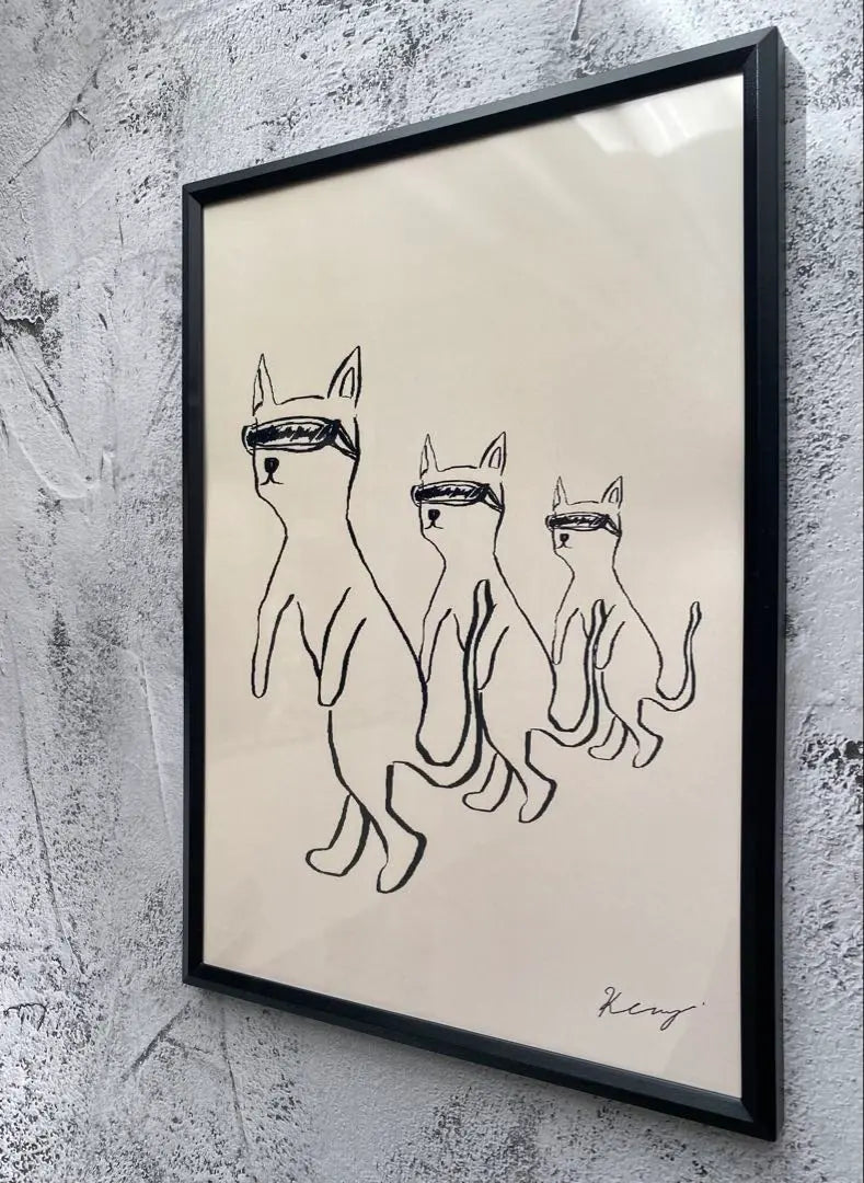 ★With A4 frame★Original art poster VR cat interior