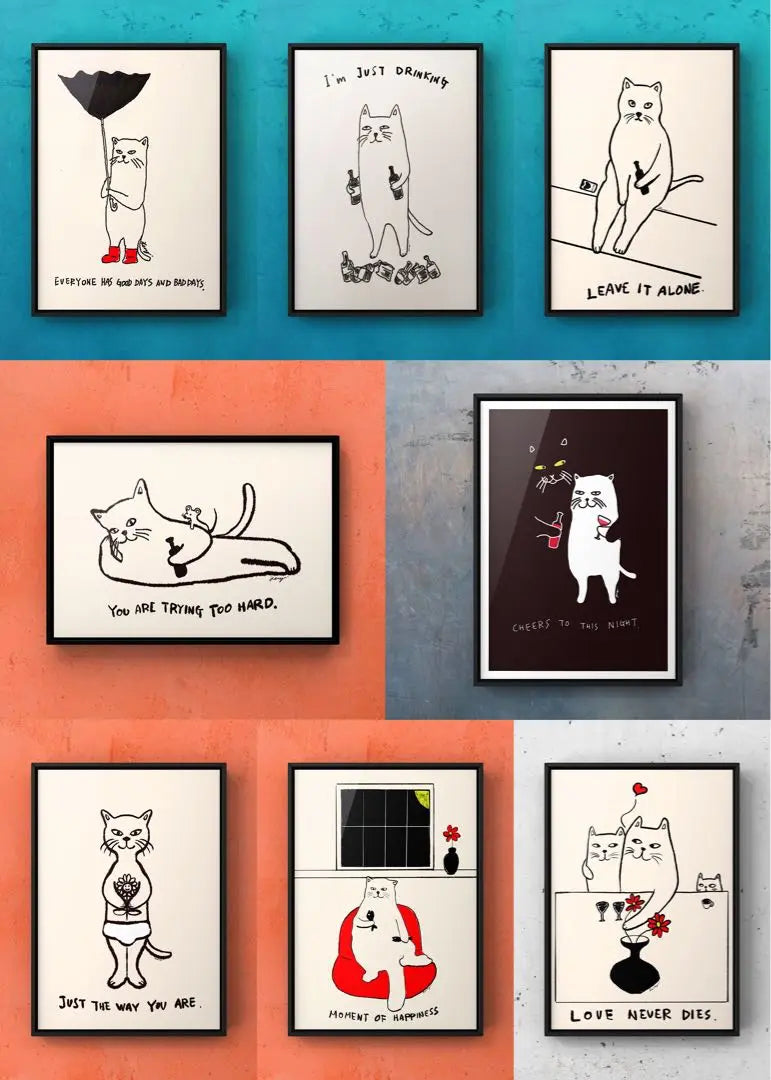 ★With A4 frame★Original art poster VR cat interior