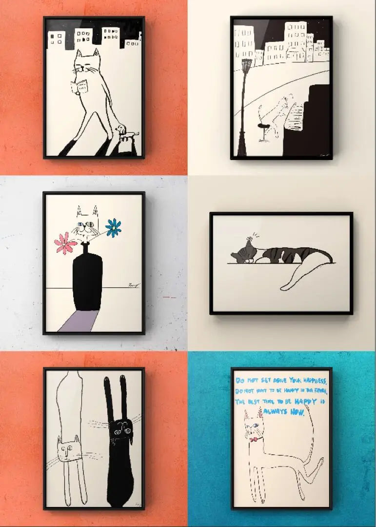 ★With A4 frame★Original art poster VR cat interior