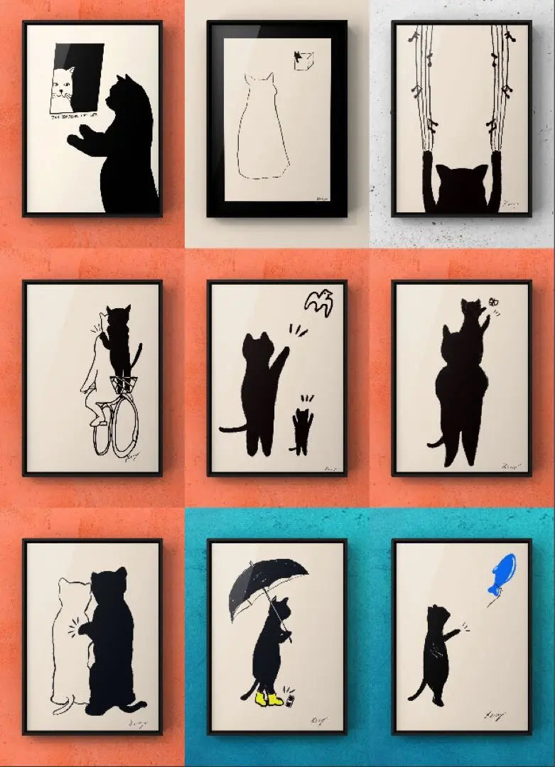 ★With A4 frame★Original art poster VR cat interior