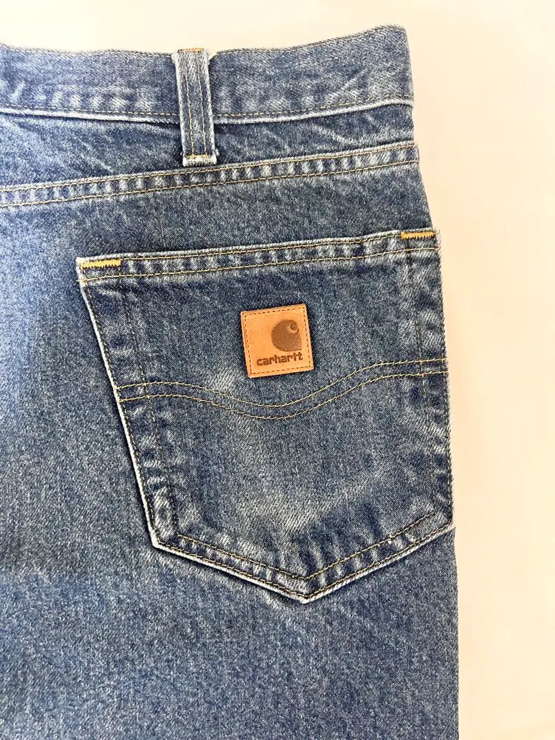 [Very popular] 90s Carhartt, leather logo extra thick wide denim pants