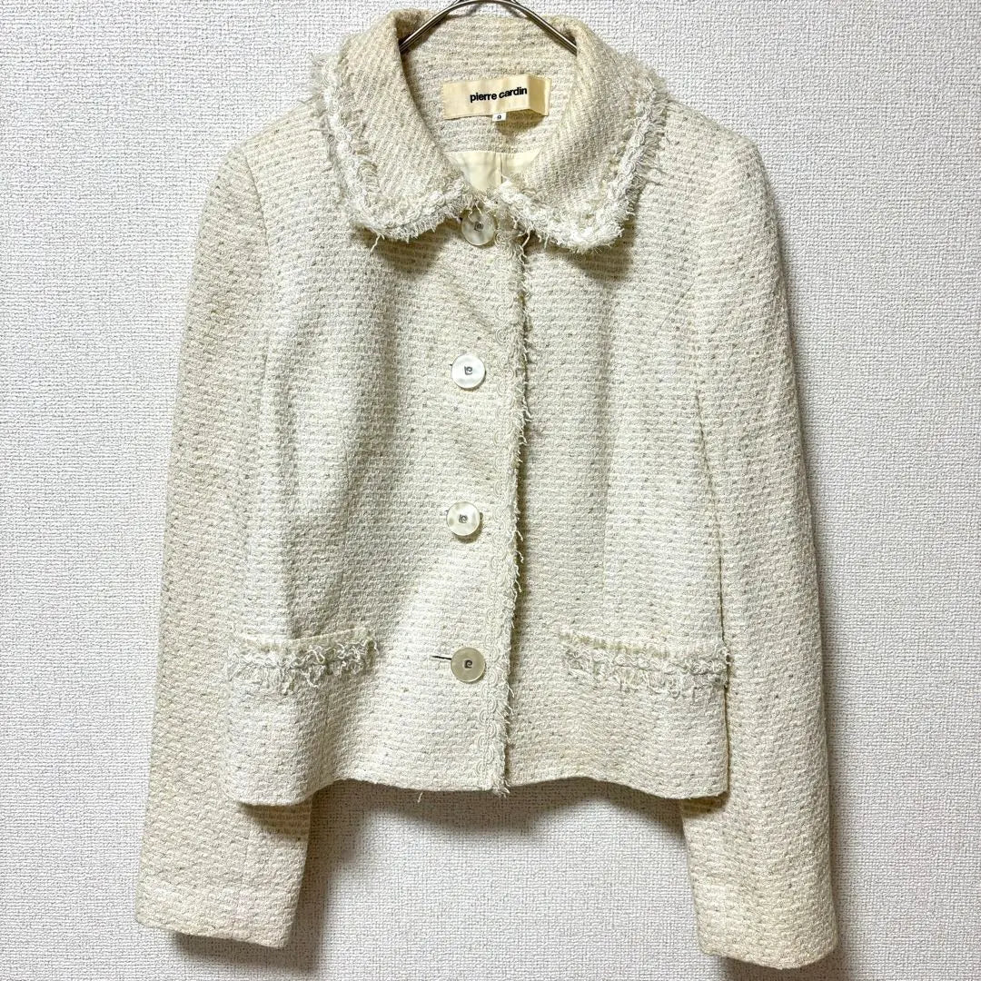 [Pierre Cardin] Tweed jacket ivory [No. 9] Beautiful and elegant