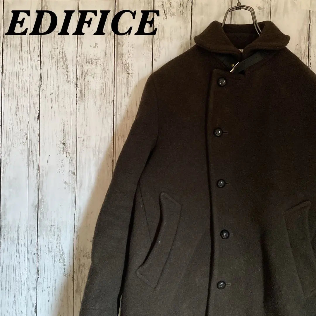 EDIFICE Melton Short Coat Jacket Walnut Button Khaki S