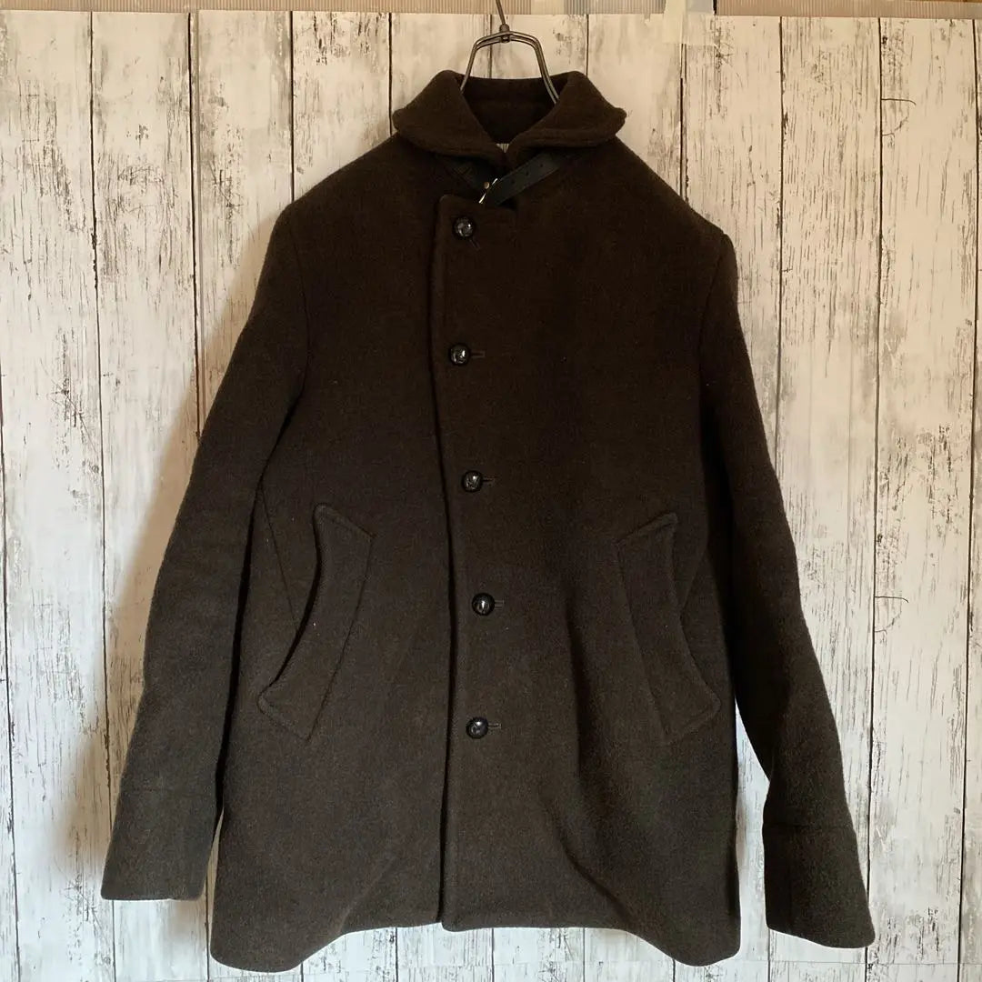 EDIFICE Melton Short Coat Jacket Walnut Button Khaki S