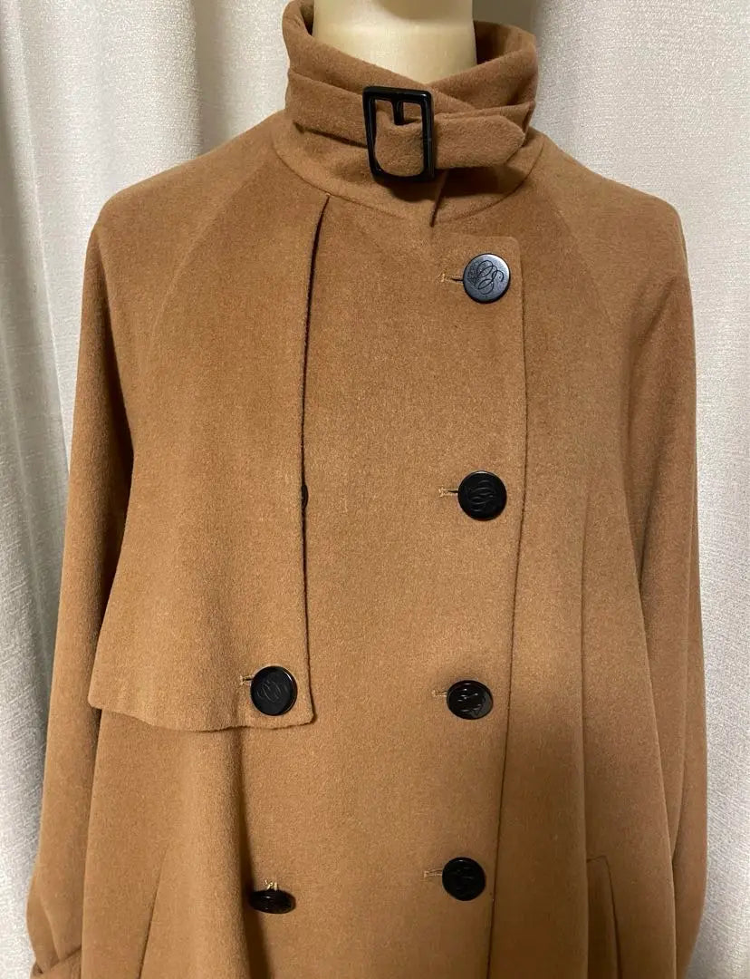 Long wool coat, turtleneck, camel brown, 2way belt