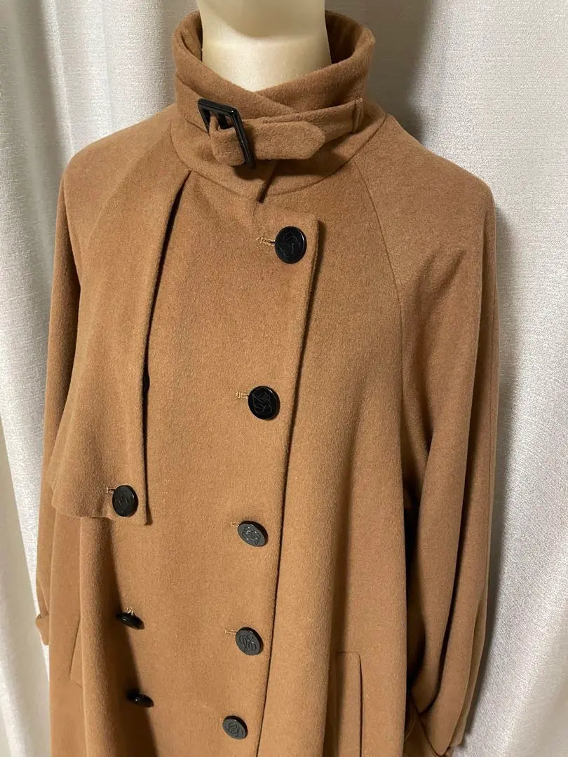 Long wool coat, turtleneck, camel brown, 2way belt