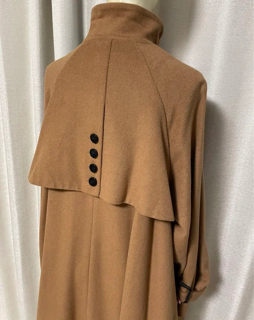 Long wool coat, turtleneck, camel brown, 2way belt