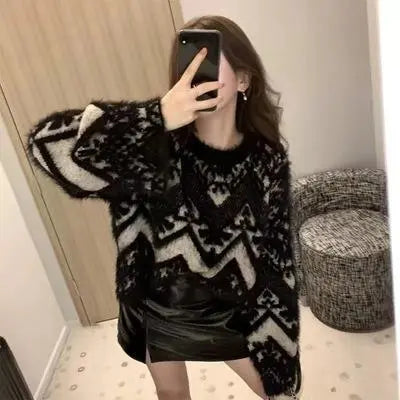 Shaggy knit mohair pullover sweater casual adult top