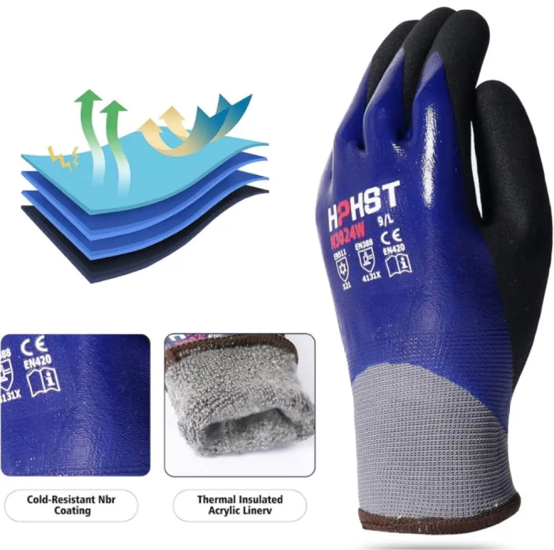 Guantes de trabajo de invierno impermeables, guantes de trabajo de seguridad, guantes de jardinería resistentes al aceite pesado, revestimiento de nitrilo, hombres y mujeres