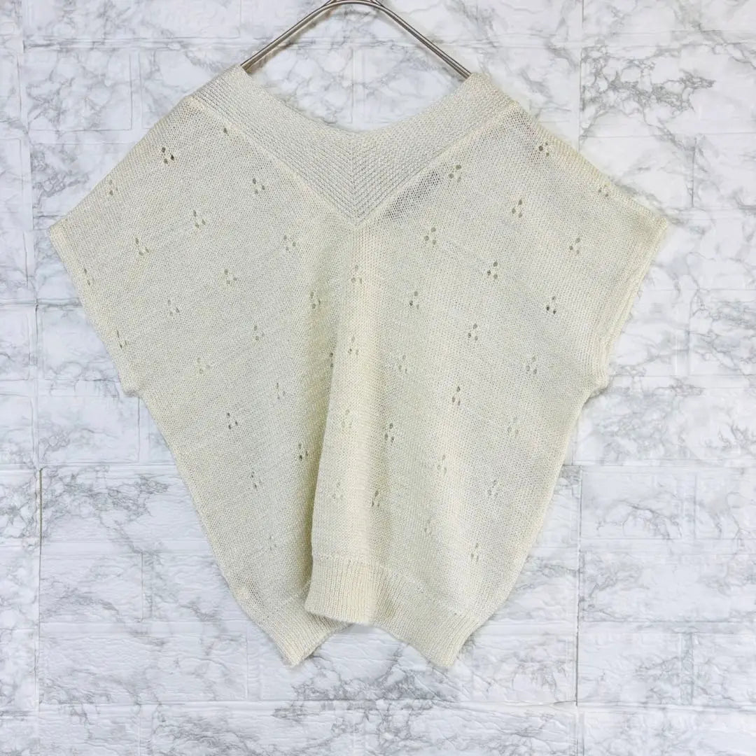 Tomomi ◆ Made in Japan Poncho-style knit top/short sleeve linen blend simple glitter