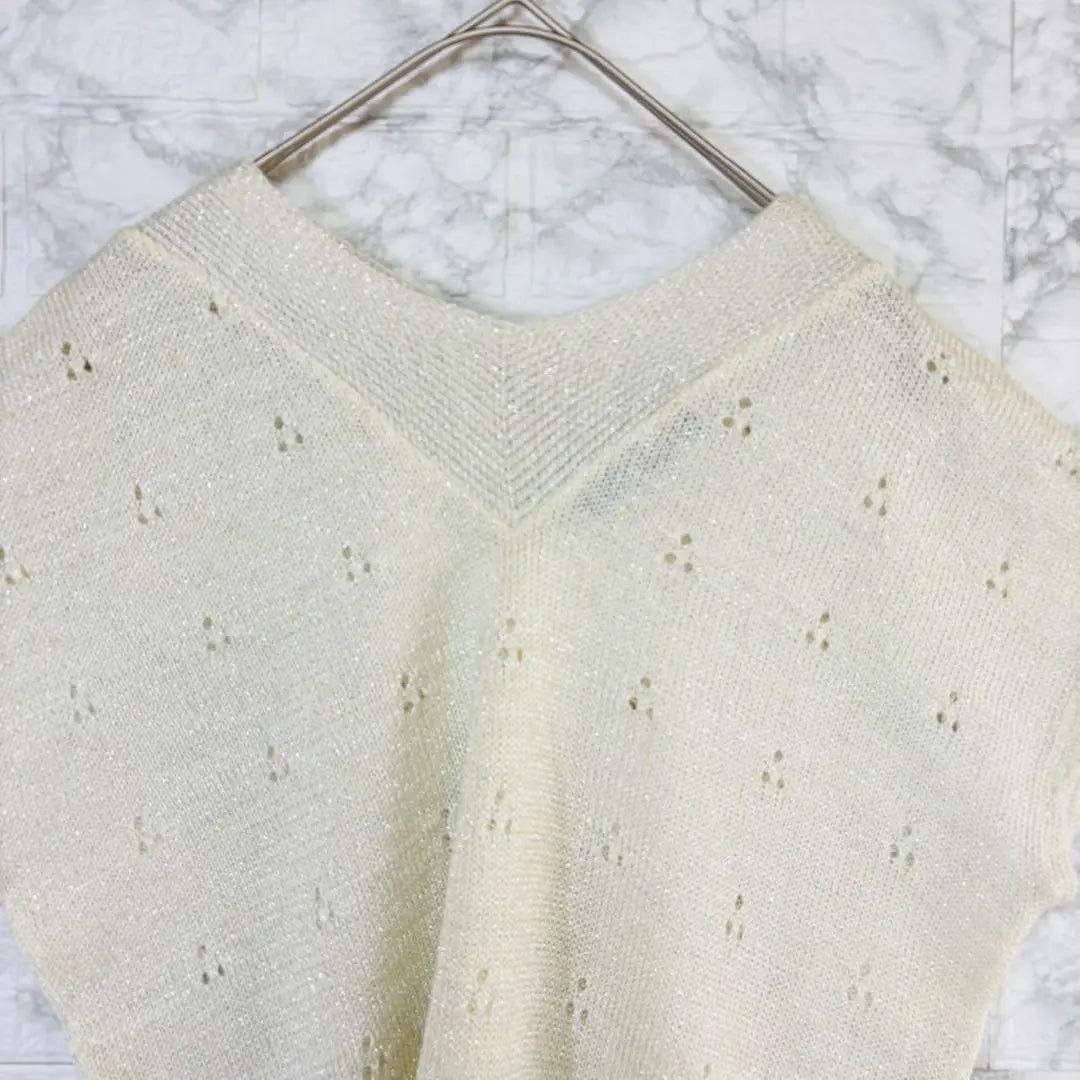 Tomomi ◆ Top de punto estilo poncho hecho en Japón/manga corta mezcla de lino brillo simple