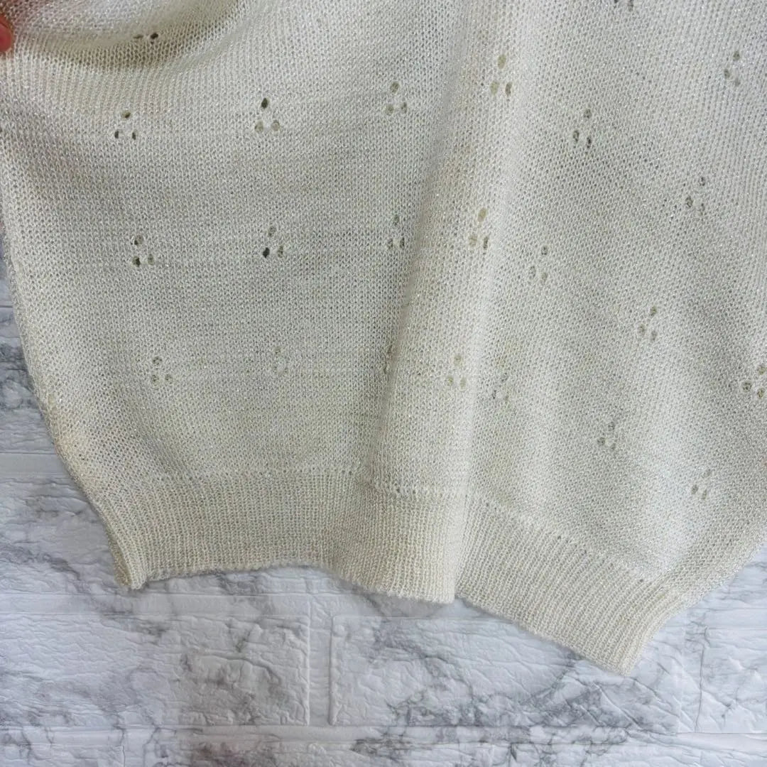 Tomomi ◆ Made in Japan Poncho-style knit top/short sleeve linen blend simple glitter