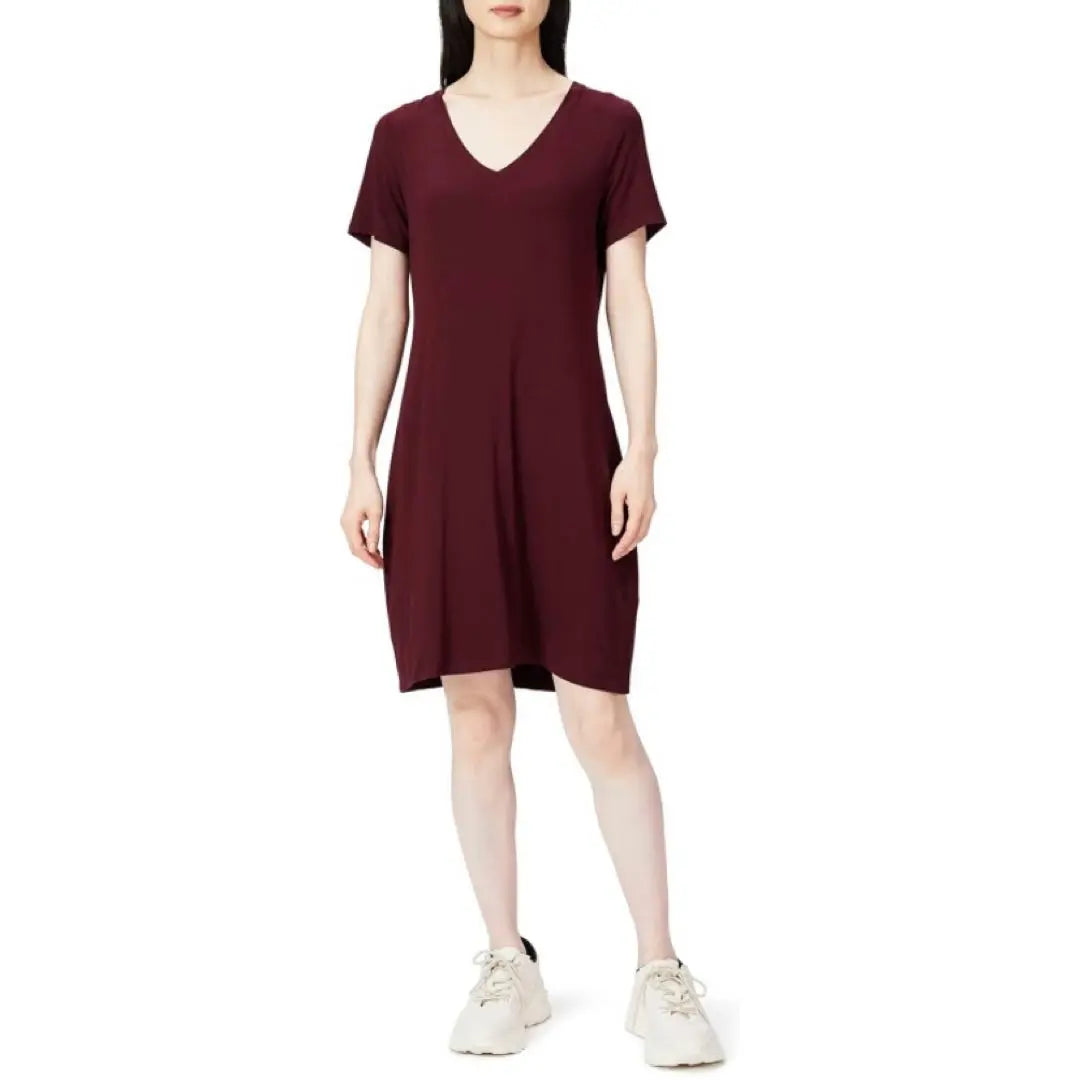 One-piece stretch V-neck short-sleeved one-piece T-shirt plain