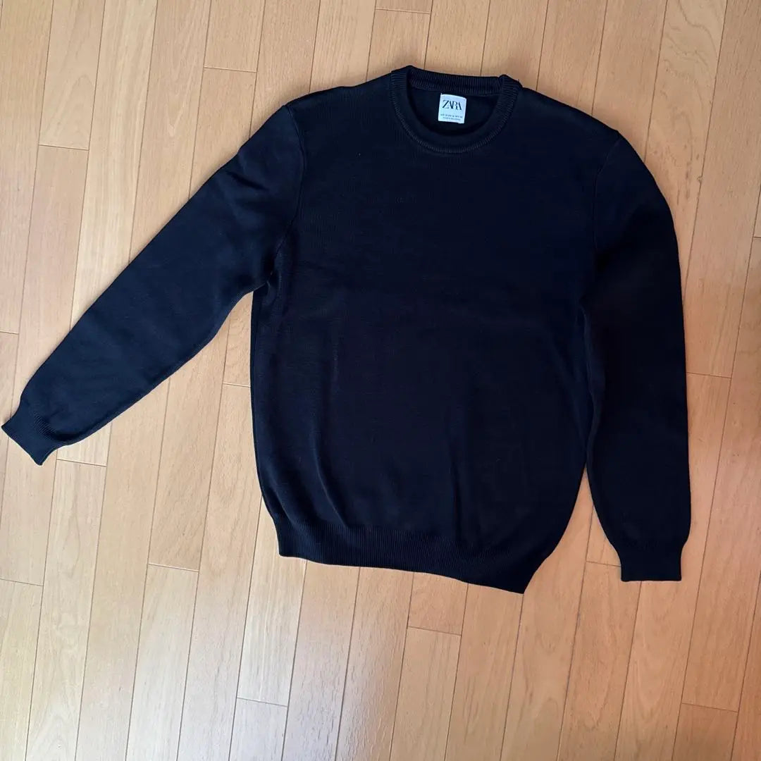 ZARA Men's Black Cotton Crew Neck Sweater L size