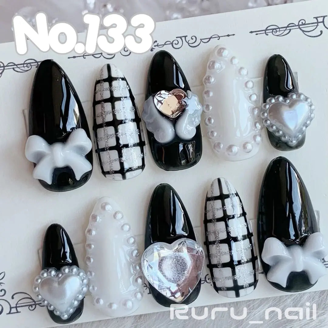 Nail Tip ❤︎ Black White Mass Production Landmine Korea One Hong Initial