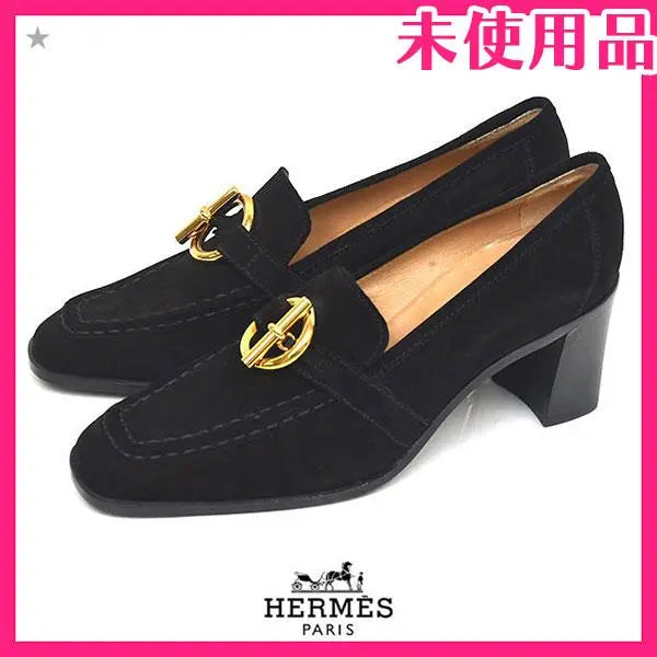 Nuevo ❤️ Mocasines de ante con herrajes metálicos Hermes Grenang 38 (alrededor de 24,5) | 新品❤️エルメス グレナン金具 スエード ローファー パンプス 38(約24.5