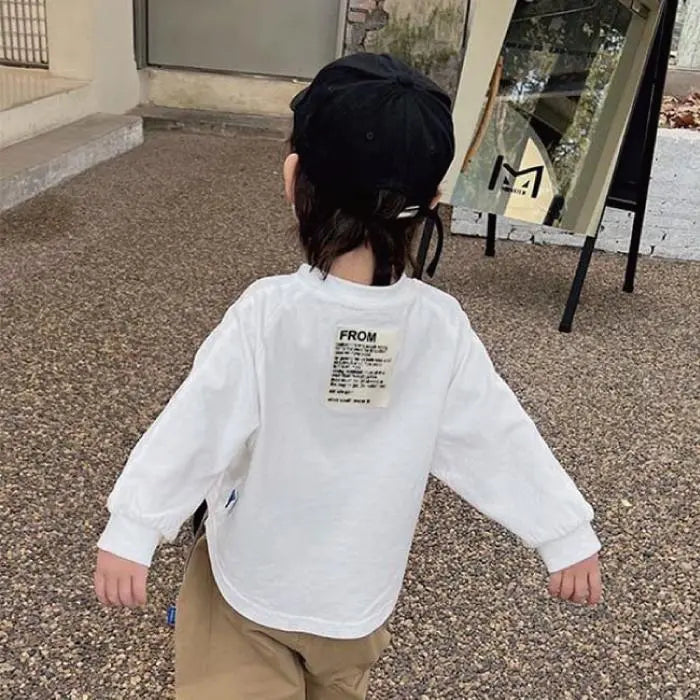 Kids & Baby Cut and Sew Long Sleeve T-shirt with Big Dog Back White 90cm