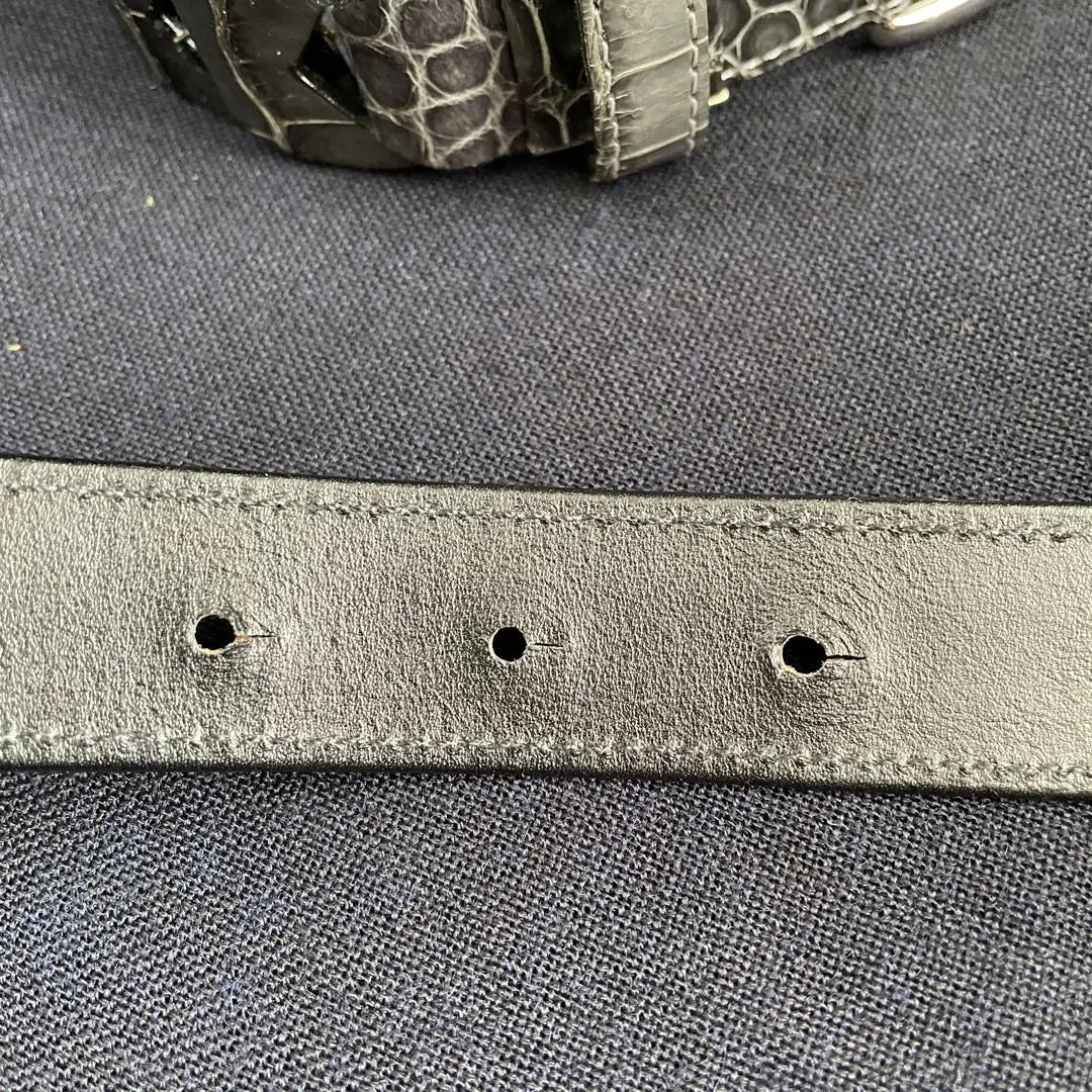 Crocodile, Shining Leather Belt, Chain Knitted, Dark Gray