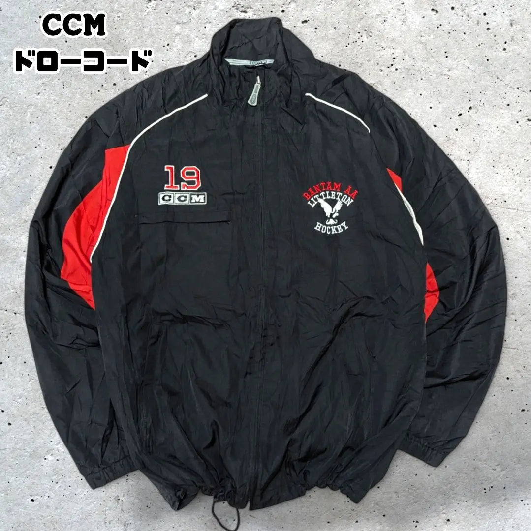 CCМIce Hockey Nylon Jacket Team Logo Drawcord USA Vintage Embroidery Logo Black