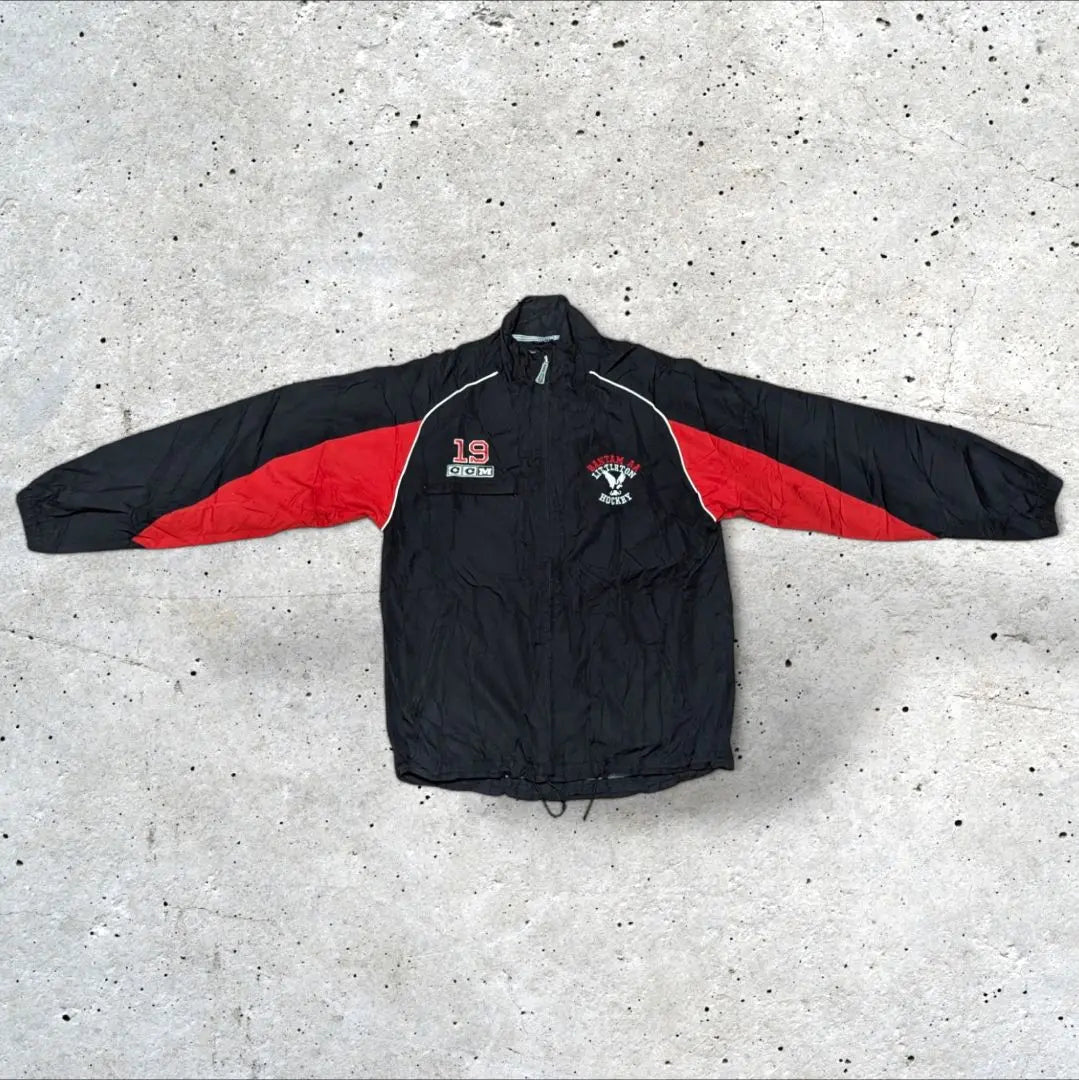 CCМIce Hockey Nylon Jacket Team Logo Drawcord USA Vintage Embroidery Logo Black