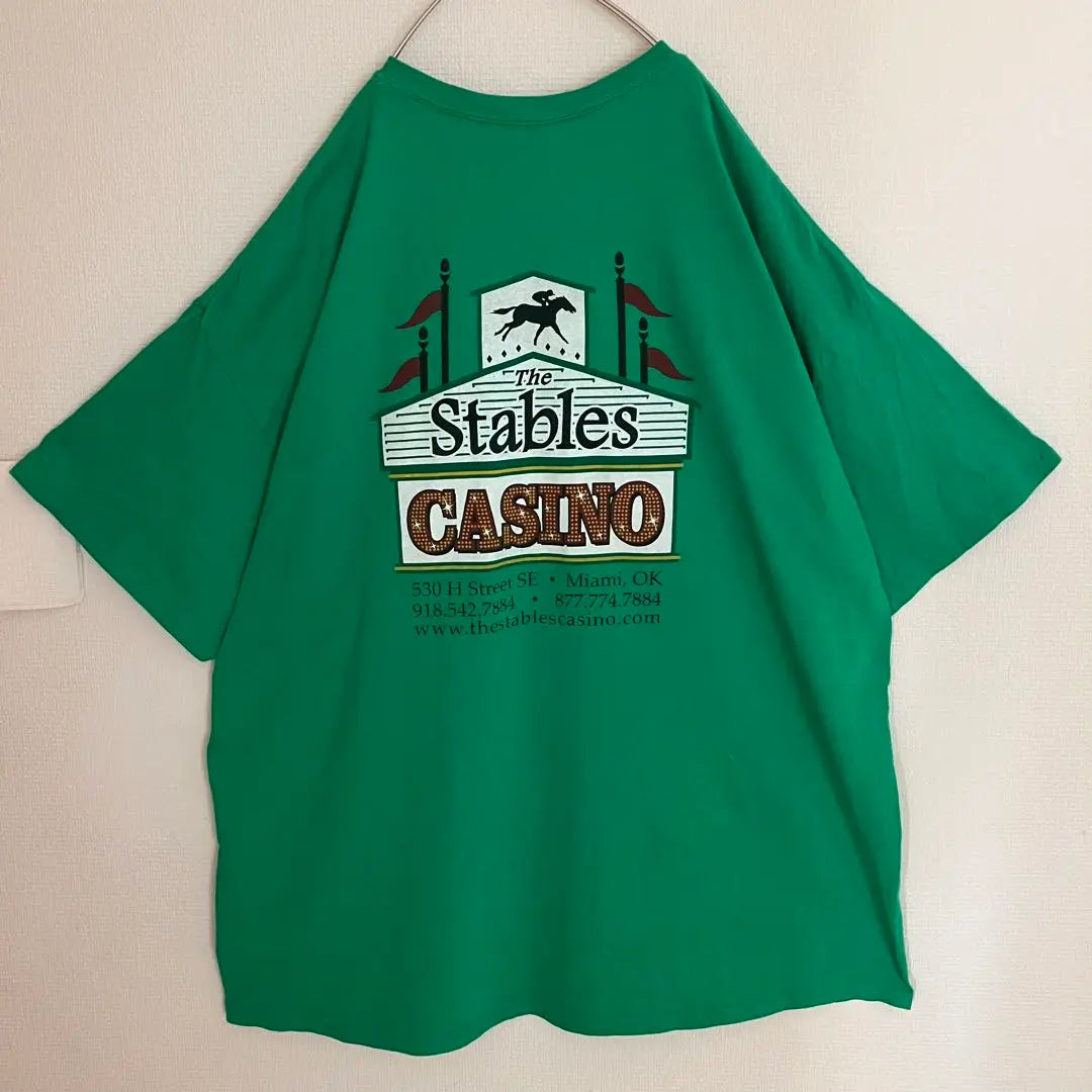 Camiseta de gran tamaño con el logotipo grande del casino Stables Camiseta de diseño antiguo verde