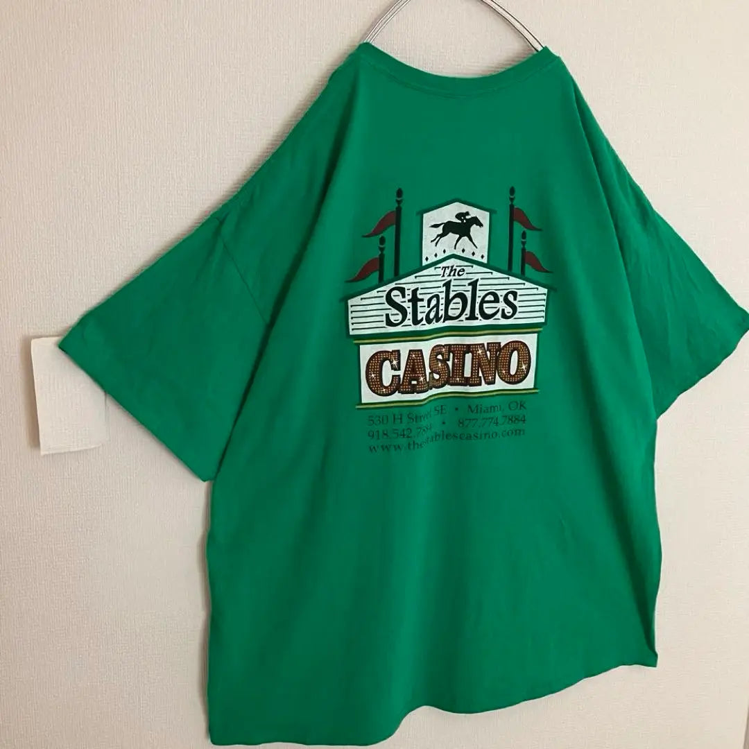 Camiseta de gran tamaño con el logotipo grande del casino Stables Camiseta de diseño antiguo verde